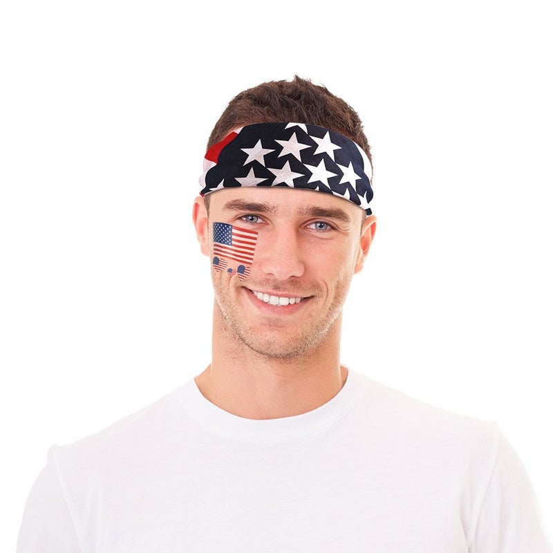 FEPITO 12 Pack American Flag Bandanas Headband USA Flag Kerchief and 12Pcs Tattoo Sticker for July 4th, Patriotic Event Accessories - Image 2